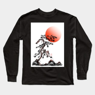 One japanese pine tree with a red rising sun Long Sleeve T-Shirt